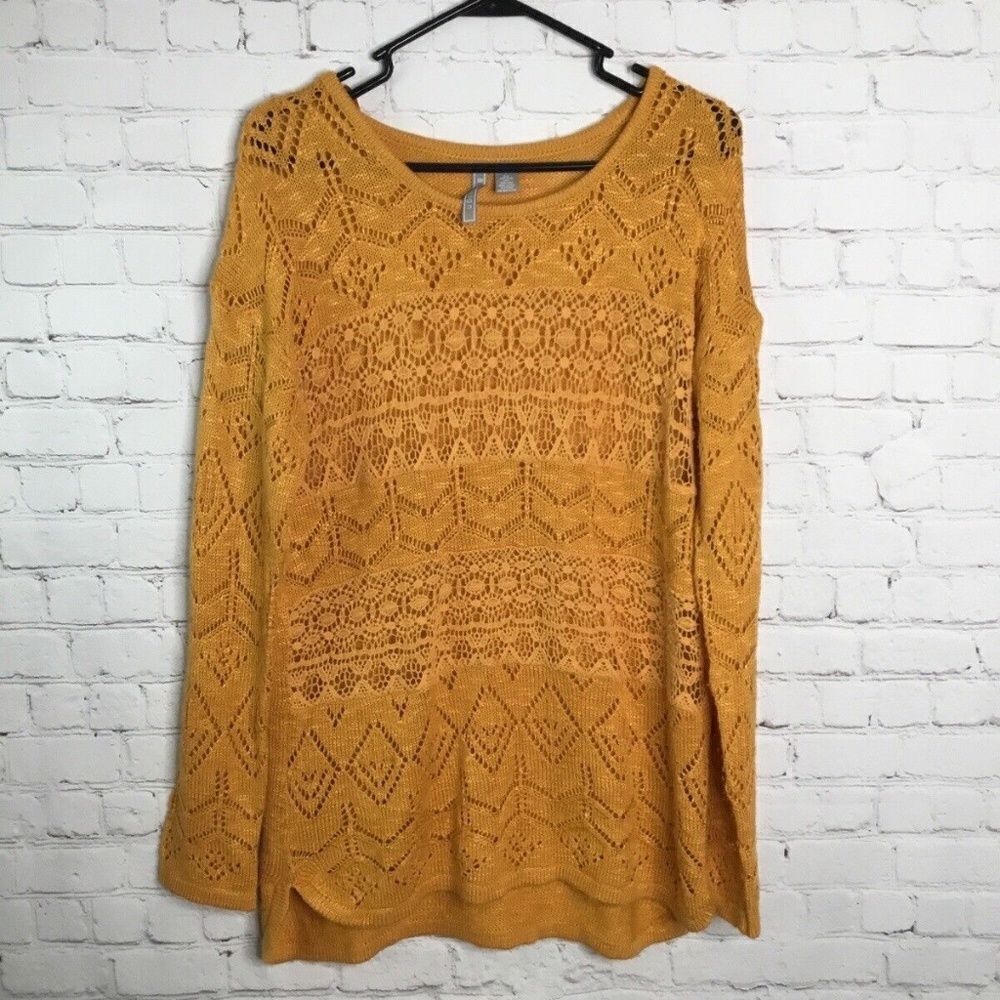 By Design Women's Yellow‎ Knit Long Sleeve Sweater Tunic Size L